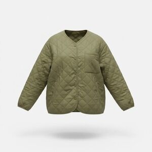 Nordstrom Quilted‎ Liner Jacket Medium Olive Green Diamond Stitch Snap Front